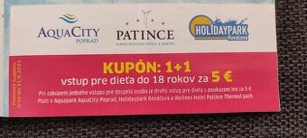 Kupón 1+1 Poprad Aquacity Patince Hollidaypark Kováčová
