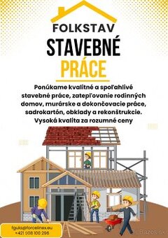 Ponúkame stavebné práce, zatepľovanie, rekonštrukcie domov