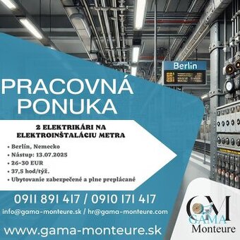 Hľadáme 2 skúsených elektrikárov na priemyselné el.