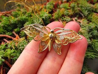 Starý strieborný filigránový motýľ, Ag 800