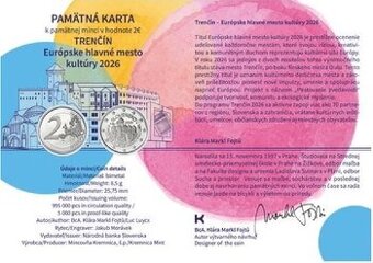Pamätná karta k pamätnej minci v hodnote 2€ Trenčín  2026.