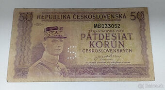 Predám Československú BANKOVKU: 50 Kčs 1945