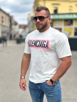 Luxusne tričko Balenciaga bielo ružové