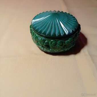 Sklenená dózička - malachitové sklo - Art Deco
