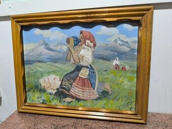 Olejomaľba - dievča pod Tatrami