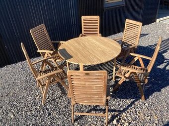 TEAK - Velky okruhly stol a 6 poloh. stoliciek