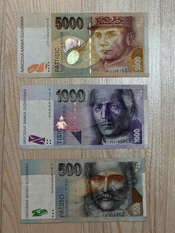 Slovenské bankovky 5000 SK, 1000 SK , 500 SK