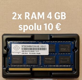 Predám 2x RAM do notebooku - 2 GB DDR3