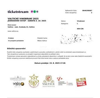 Vstupenky VALTICKÉ vinobrani 04.10.