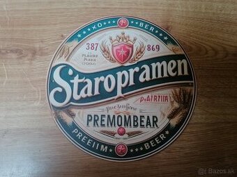 Plechová guľatá tabuľa Staropramen