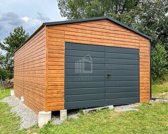 Plechová garáž 4,5x6 sedlová strecha, imitácia dreva