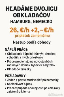 OBKLADAČI na dlhodobú prácu - HAMBURG