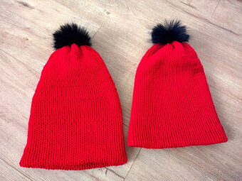 2x pletena, strikovana hruba zimna tepla čiapka  CENA SPOLU