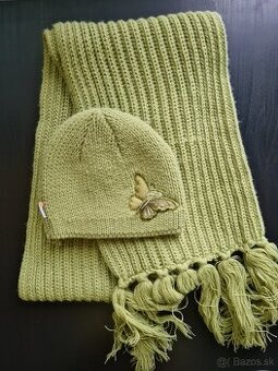 Dámska čiapka so šálom - olivová