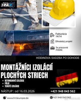 HĽADÁME 3 MONTÁŽNIKOV IZOLÁCIÍ PLOCHÝCH STRIECH – NEMECKO
