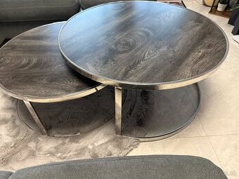 Konferenčné stolíky, set 2 ks, strieborná/čierna, DONOVAN