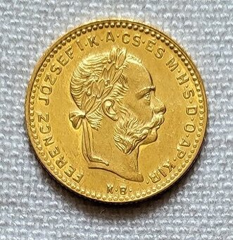 Zlatý uhorský 4 zlatník FJI, 1885 kb, super stav