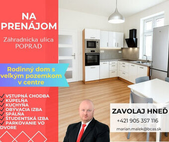 Rodinný dom s veľkým pozemkom v centre na prenájom