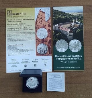 10 eur Slovensko 2025 Hronský Beňadik Proof + pamätný list