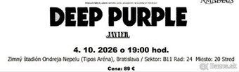 Listky na koncert Deep Purple 4.10.2026 Bratislava
