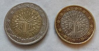 2 eur Francúzsko 2001 a 1 eur Francúzsko 1999