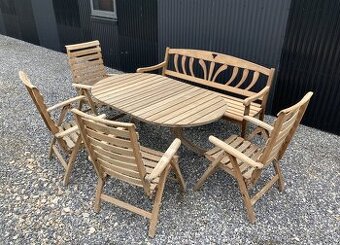 TEAK - Mesch sedenie - ovalny stol, lavica,4 poloh.stolicky
