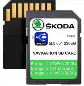 VW - ŠKODA - SD Karta 32GB - MAPY 2025/26 + RADARY