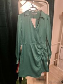 nove Zara zelene satenove šaty mini kratke velkost XS - 1