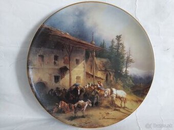 Zberatelsky 2 porcelanovy tanier motiv kon dedina