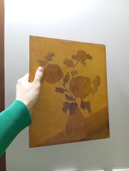 Starožitný intarzovaný obraz kvety vo váze