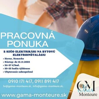 Hľadáme 2 SZČO elektrikárov na bytové elektroinštalácie.