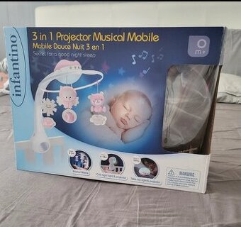 Hudobný kolotoč s projekciou 3v1 rúžová