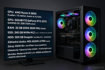Výkonný herný PC – Ryzen 5 3600 + RTX 2070 8GB + 32GB RAM