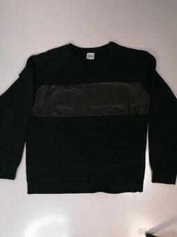 Pánska čierna mikina s kombináciou koženky Zara