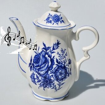 HRACÍ veľký porcelánový čajník s bielomodrými kvetmi