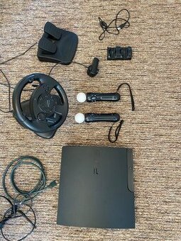 Ps3 slim s volantom , move ovládačmi