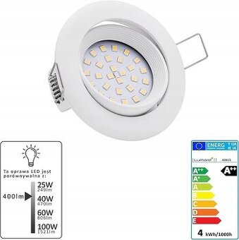 9ks - Lumare LED zabudovateľný reflektor 4W 2700K 400lm
