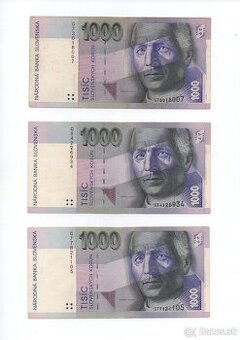 predám 1000 korun slovenských - 5ks