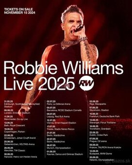 Kupim 2 listky na Robbieho Williamsa