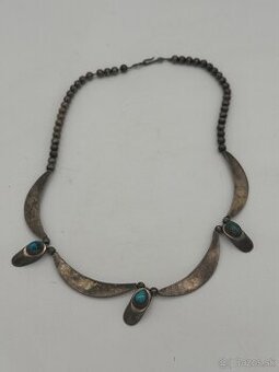 Strieborný náhrdelník tyrkys, vintage Mexiko / Navajo štýl