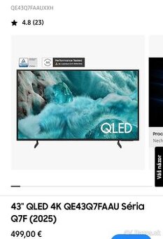 nový Smart TV Samsung QLED 43" 2025 - doklad o kúpe