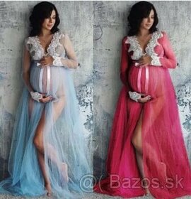 Tehotenské šaty na fotenie modré a ružové - 1