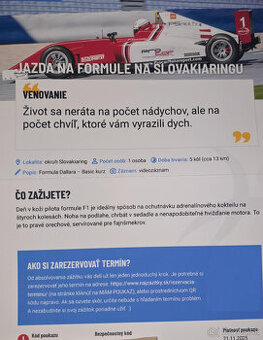 Jazda na formule na okruhu Slovakiaring