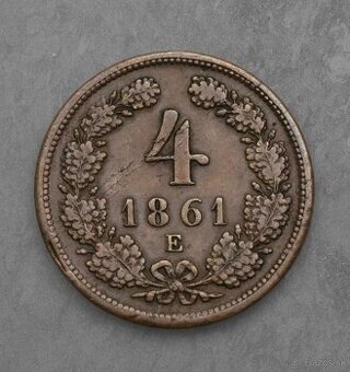 Medený 4 Krejčiar FJ I. 1861 E - Najvzácnejšie