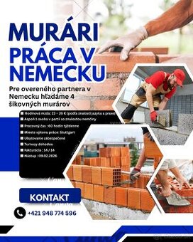 Hľadáme 4 murárov | 23–26 €/hod | Stuttgart
