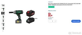 Razovy utahovak Parkside PASSK 20-Li C4 20V