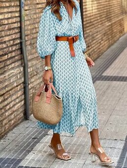 Dámske šaty nové modré trojštvrťový rukáv XL-XXL