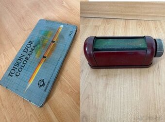 Staré strúhadlo na ceruzky a plechové puzdro na pastelky