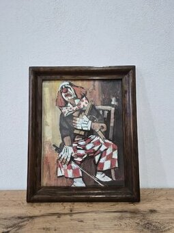 Retro obraz klaun – dekoratívny obraz v drevenom ráme