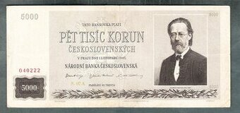 Staré bankovky 5000 kčs 1945 Smetana